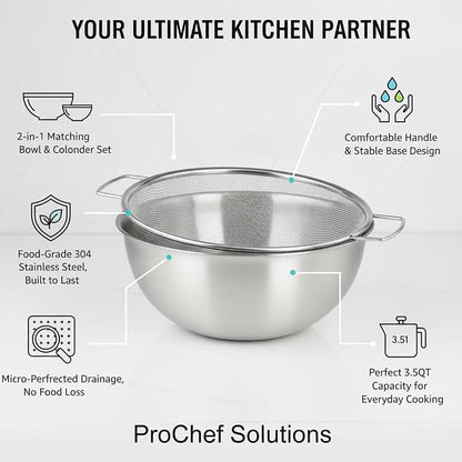 304 Stainless Steel Kitchen Colander Set, 3.5QT Colander - Image 2