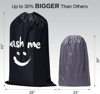 HOMEST 2 Pack XL Wash Me Travel Laundry Bag, Dirty Garments Organizer, Large Enough to Hold 4 Loads of Clothes, Easy Fit a Hamper or Clothing Basket, Black and Sky Blue