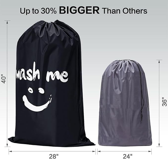 HOMEST XL Wash Me Travel Laundry Bag, Dirty Clothes Organizer, Large Enough to Hold 4 Loads of Garments, Easy Fit a Hamper or Clothing Basket, Black