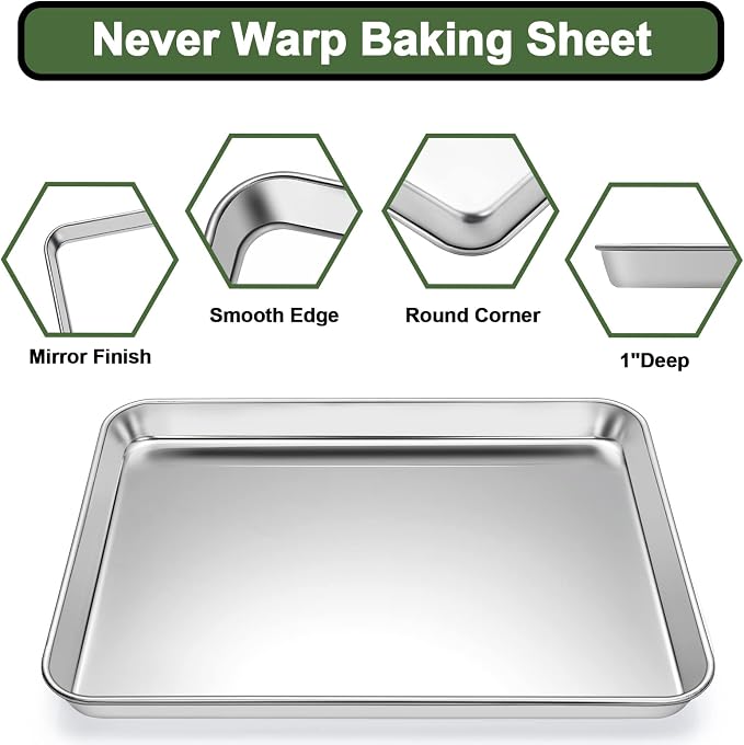 Baking Sheet Tray Set of 10, EWFEN Stainless Steel Baking Pan Cookie Pan Sheet - Image 3