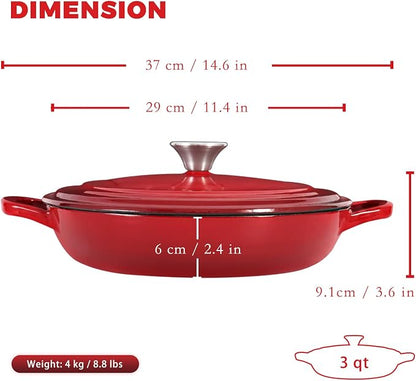 Flavehc Braiser Enameled Cast Iron Braiser 3 qt Braiser Pan - Image 3