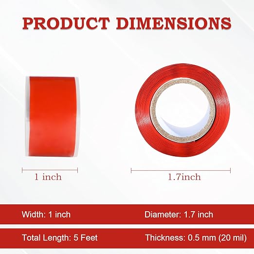 Self Fusing Silicone Tape 2 Rolls 1 in x 5' Red Waterproof Rubber Leak Proof - Image 2