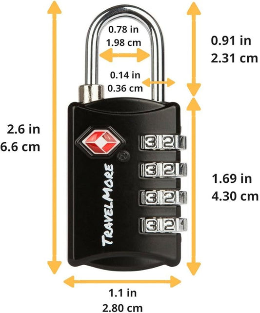 5 Pack TSA Luggage Locks with 4 Digit Combination – Heavy Duty Set Your Own Padlocks for Travel, Baggage, Suitcases & Backpacks - Black
