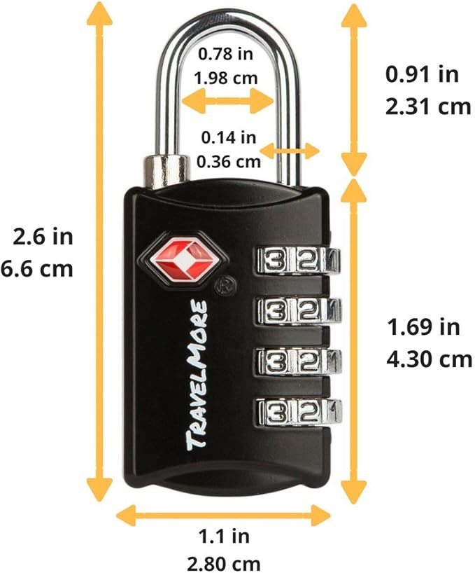 TSA Luggage Locks with 4 Digit Combination – Heavy Duty Set Your Own Padlocks for Travel, Baggage, Suitcases & Backpacks - 1 Pack Black
