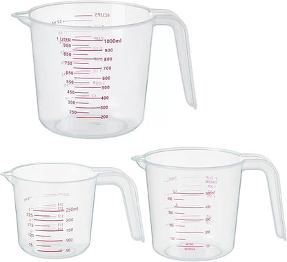DTDNZKN 3 Pack Measuring Cup Set, Includes 250Ml, 500Ml and 1000Ml Plastic by DTDNZKN
