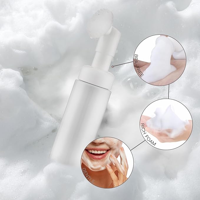 2 OZ Foam Bottle with Brush, Empty Foaming Dispensers to Travel for Soap, Shampoo (3pcs, 3colors)