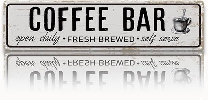 Coffee Bar Open Daily Sign, Retro Metal Tin Sign, Rustic Farmhouse Wall Decor by Unknown