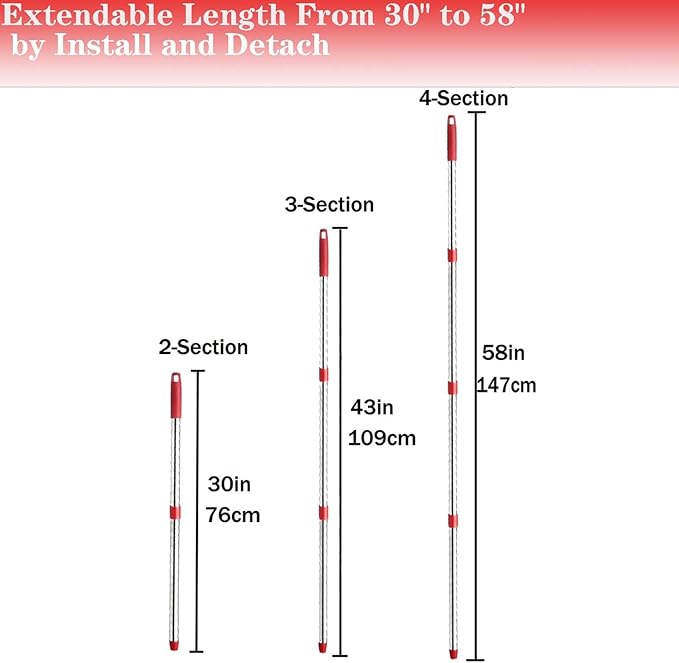 Spin Mop Replacement Handle, 4-Section 30-to-58 inch Mop Replacement Stick - Image 2