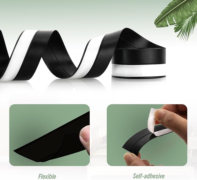 Silicone Weather Stripping Door Seal Strip, 16.4 Feet Self Adhesive Sealing Sticker Sealing Tape for Door Draft Stopper Adhesive for Doors Windows Shower Glass Gaps (Black, Width 35mm)
