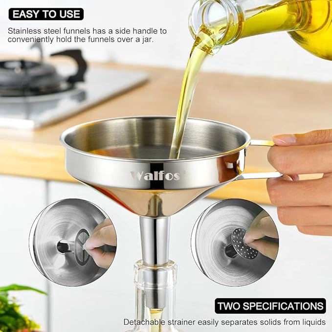 Stainless Steel Funnel, Walfos 3 Pack Kitchen Funnel - Image 3