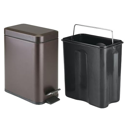 mDesign Small Modern 1.3 Gallon Rectangle Metal Lidded Step Trash Can, Compact - Image 5