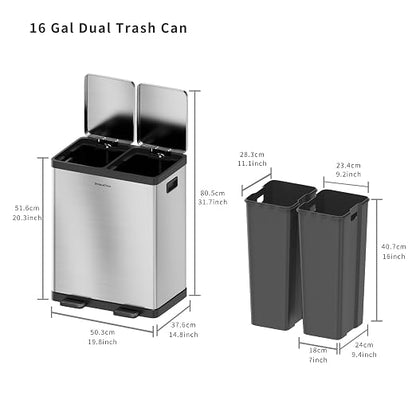 Kitchen Trash Can, 2 x 8 Gallon Dual Trash Can, Garbage Can - Image 6