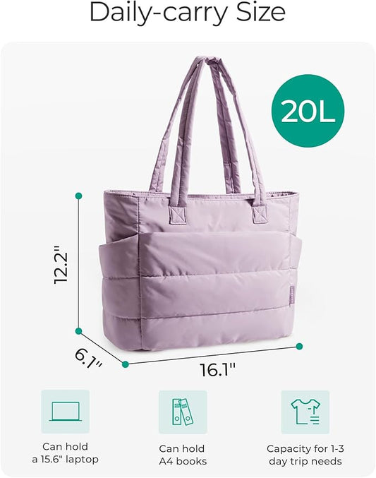 BAGSMART Tote Bag for Women, Lightweight Puffy Tote Bag with Compartments Shoulder Bag Handbag for Travel, Work, Gym,
