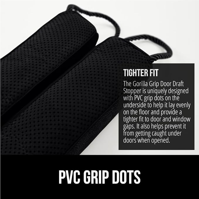 GORILLA GRIP Door Draft Stopper for Bottom of Doors, Weather Stripping Seal Blocks Hot Air, Noise, Bugs, Keeps Cold AC in, Sound Proofing Easy Install Gap Filler, Home Essentials, 38 Inch, Black