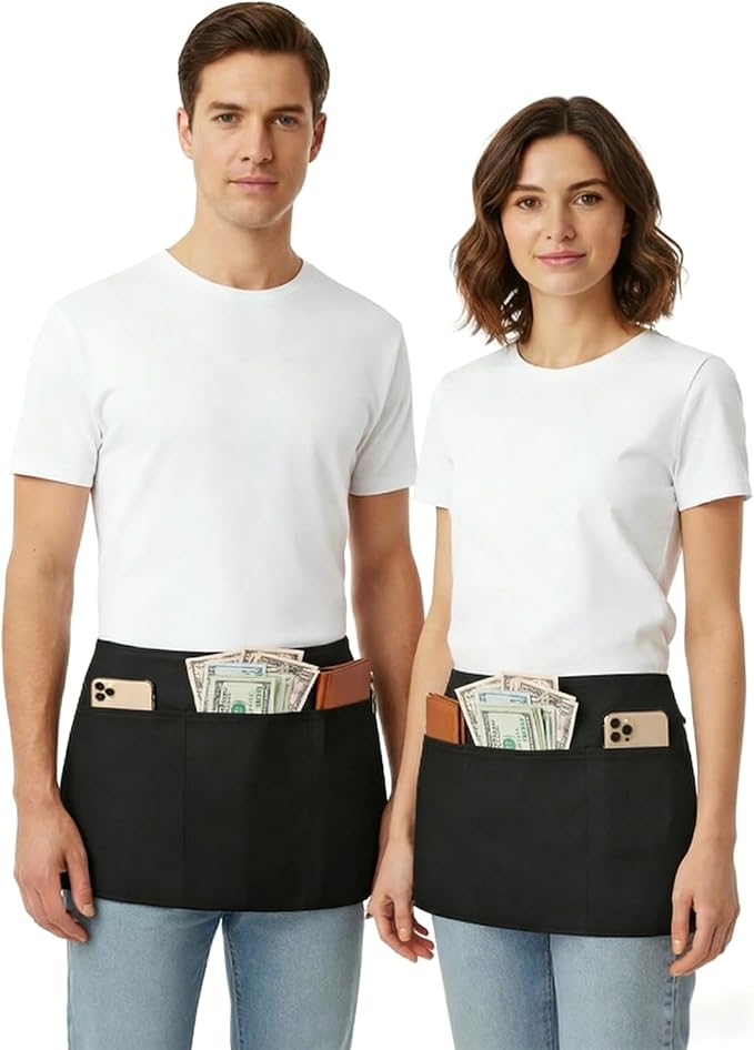 BOHARERS Cotton Server Aprons 3 Pack Waiter Waitress Apron Short Apron - Image 3
