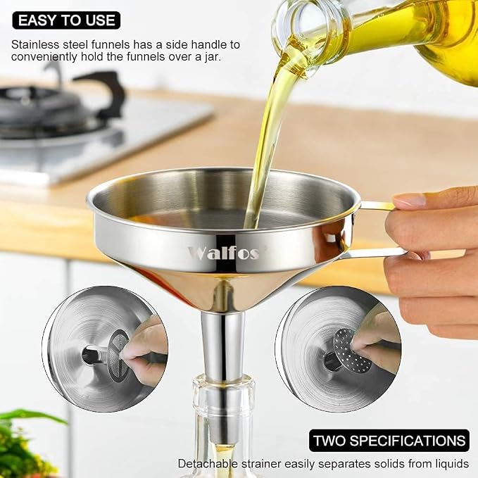 Stainless Steel Funnel, Walfos 4 Pack(4in、3 in、2.2 in、1.7in Kitchen Funnel - Image 3