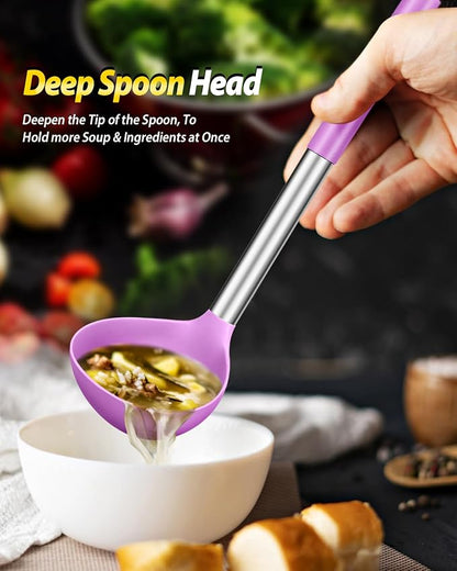 Silicone Pasta Fork and Ladle Spoon Set, Large Non Stick Kitchen Utensils - Image 4