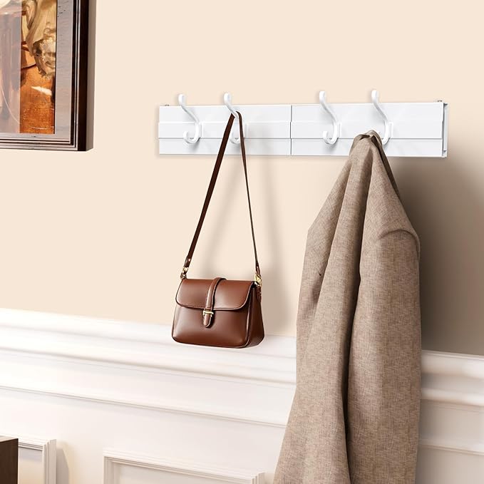 Laundry Drying Rack, Collapsible Wall Mounted Clothes Drying Rack - Foldable,Space Saving, 13.2 Linear Ft, 4 Aluminum Rods, 60 lb Capacity (White, 23.6" Wide)