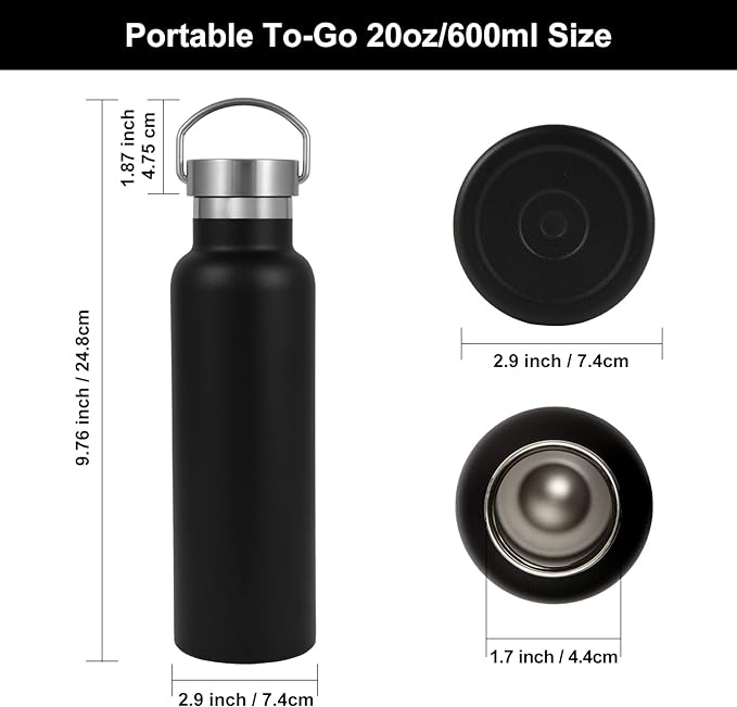 Neihepal 20 oz Insulated Water Bottles Bulk 2 Pack, Stainless Steel Double Wall - Image 5