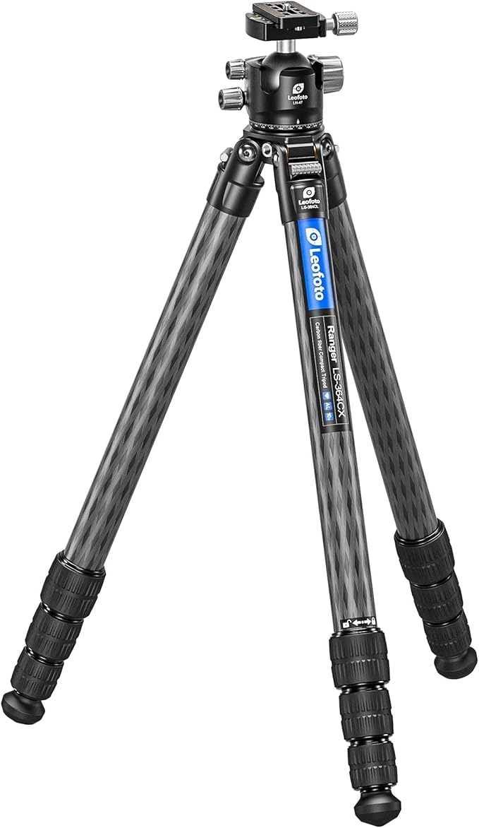 Leofoto Professional Camera Tripod, 62" Compact Carbon Fiber Tripod for DSLR Video Camcorder, 4 Leg Sections, 360° Ball Head, Max Load 25KG/55Lb (LS-364CX+LH-47)