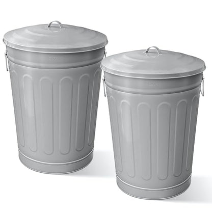 Plexon Round Trash Can 13 Gallon, Vintage Metal Outdoor Trash Can by Plexon