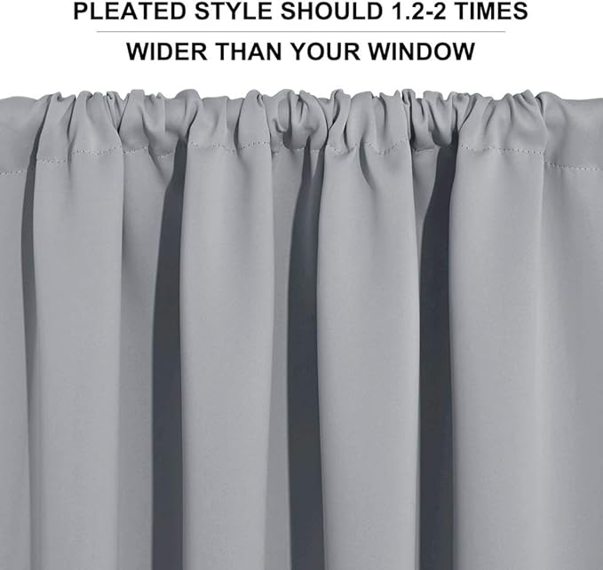 RYB HOME Blackout Curtains for Kitchen, Over Sink Privacy Curtains Window Decor, Thermal Insulating Drapes for Bathroom Cafe Bedroom Small Window, W 42 x L 24 inch, Silver Grey, 2 Panels