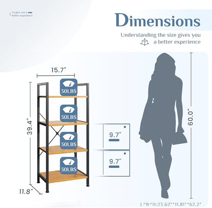 DUMOS 4 Tiers Bookshelf, Classical Book Shelf, Tall Display Shelves in Living - Image 3