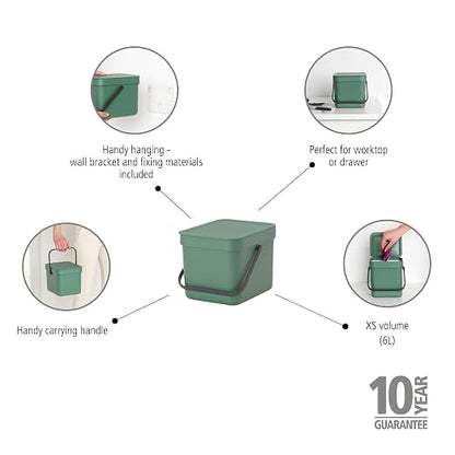 Brabantia Sort & Go Food Trash Can Small Countertop Kitchen Compost Caddy - Image 2