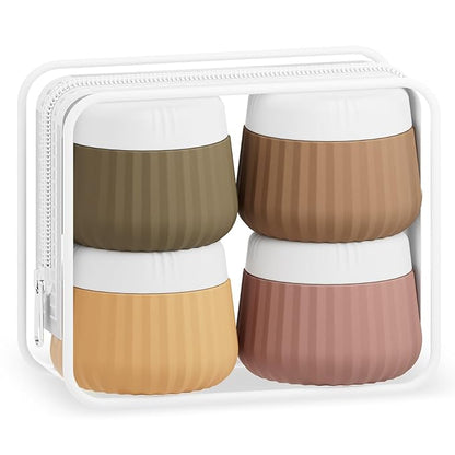 Travel Containers for Toiletries 4 Pack, TSA Approved Travel Size Toiletries, Travel Size Containers, With Clear Bag Leak Proof Silicone Jars, Travel Essentials Creams Jars Carrying Small Items