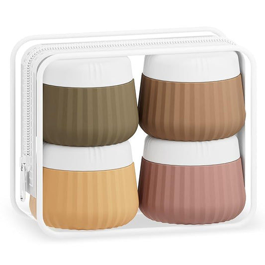 Travel Containers for Toiletries 4 Pack, TSA Approved Travel Size Toiletries, Travel Size Containers, With Clear Bag Leak Proof Silicone Jars, Travel Essentials Creams Jars Carrying Small Items