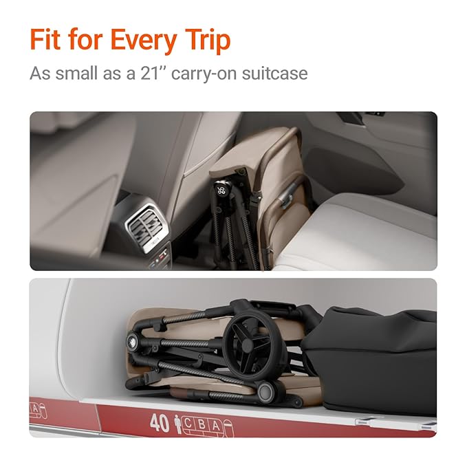 Lightweight Baby Travel Stroller with Carbon Fiber Frame, Compact & Airplane-Friendly, One-Handed Folding Design, 11.6 lbs, Perfect for Toddlers, Organizer & Cushion Included, Simply Taupe