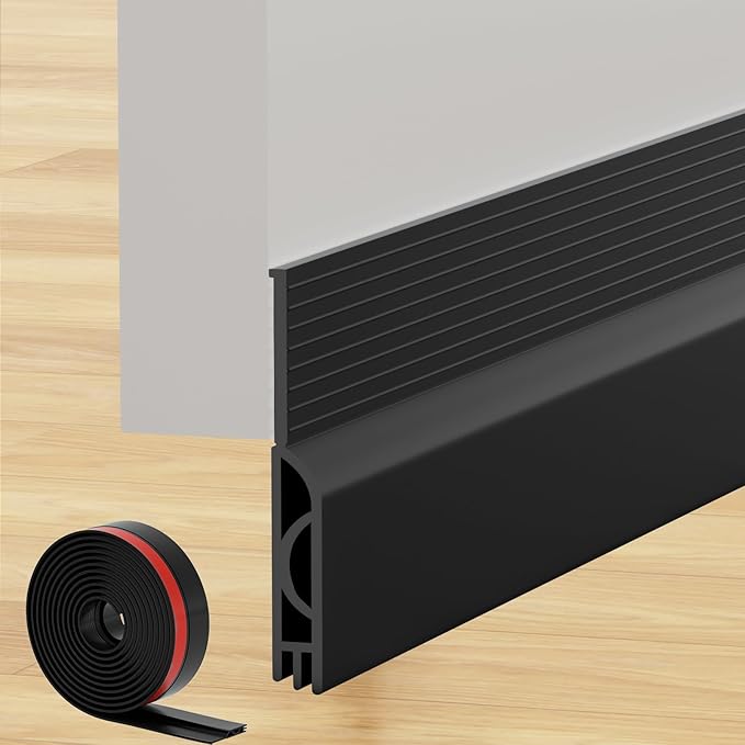 Under Door Draft Stopper, Self-Adhesive Door Sweep for Bottom of Door, Weather Stripping Doors Seal Soundproofing Insulation Strip, Doors Bottom Gap Blocker for Exterior/Interior (1M, Black)