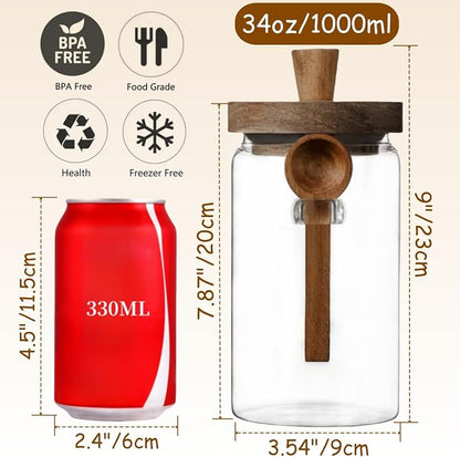 ANSQU 34oz Glass Jar with Wooden Lid & Spoon, Food Storage Containers Coffee - Image 3