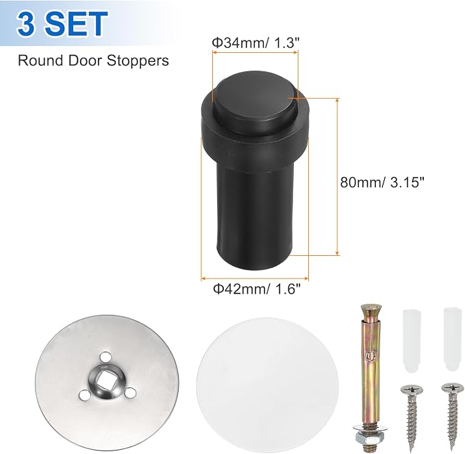 PATIKIL 3Set Round Door Stoppers, 80mm Stainless Steel Door Stop Doorstop Wedge - Image 2