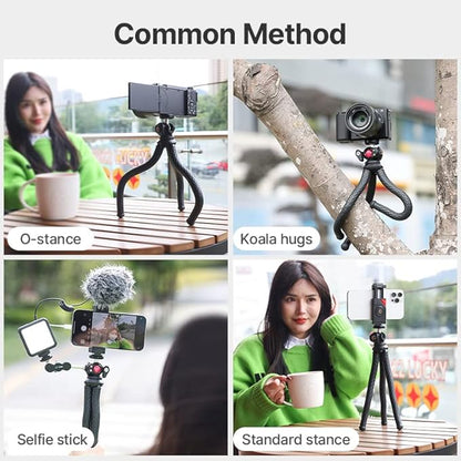 ULANZI FT-01 Phone Tripod with Holder, Mini Camera Flexible Tripod Stand with Cold Shoe Mount, 1/4'' Screw for Magic Arm, Universal for iPhone 16 15 Pro Max XS Max X 8 Samsung Canon Nikon Sony Cameras