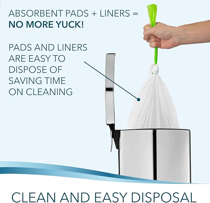Disposable Bedside Commode Liners and Pads for Portable Toilet Chair Seat Bucket and Bedpan | Combo Pack of 12 Waste Bags and 12 Absorbent Pads | Universal Fit