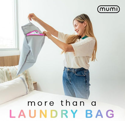 MUMI Travel Laundry Bag – Mesh Laundry Bags for Delicates with Hanger & Pouch | Delicates Bag for Washing Machine | Large Laundry Net Bag for Travel, Gym, Baby Clothes, and More (Grey)