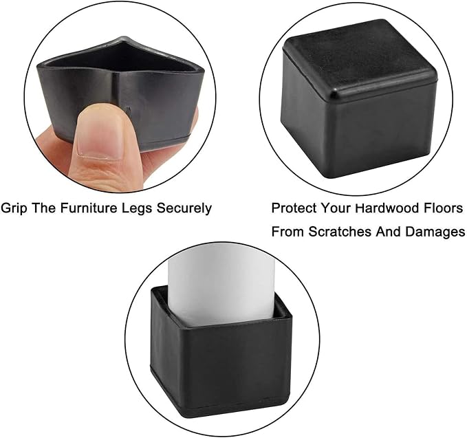 10 Pcs Black Square Anti-Slip Rubber Leg Tips Chair Leg Caps Furniture Floor - Image 6