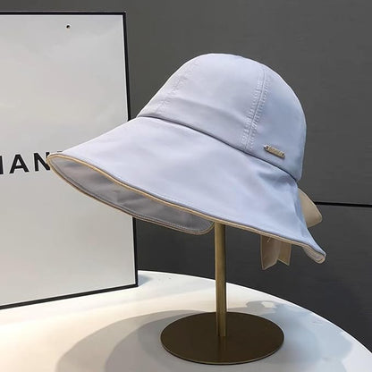 Wide Brim Hats for Woman Foldable Hats Sun Hats for Women uv Protection Bowknot Bucket hat Adjustable hat with Ponytail Hole