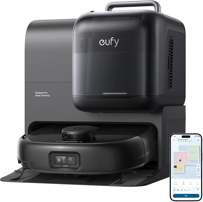 eufy Robot Vacuum E28, Portable Deep Cleaner for Carpet, HydroJet System with Roller Mop, All-in-One Robot Vacuum and Mop Combo, 20,000 Pa Suction, Zero-Tangling, Corner-to-Edge Cleaning (Upgraded)