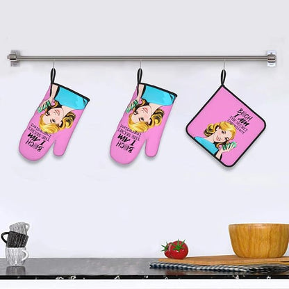 Funny Oven Mitts and Pot Holders Sets, Cute Pink Heat Resistant Oven Gloves and - Image 6