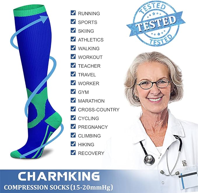 CHARMKING Compression Socks for Women & Men Circulation (3 Pairs) 15-20 mmHg is Best Support for Athletic Running Cycling