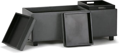 SIMPLIHOME Avalon 42 inch Wide Contemporary Rectangle Storage Ottoman in Stone - Image 5