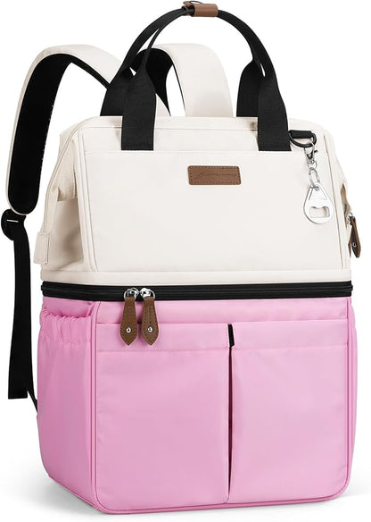 Maelstrom Cooler Backpack, 36 Cans Insulated Backpack Cooler, Soft Leakproof Double Deck Cooler Bag, Lightweight Lunch Backpack for Men & Women,Perfect for Beach Travel, Camping & Work-Beige Pink