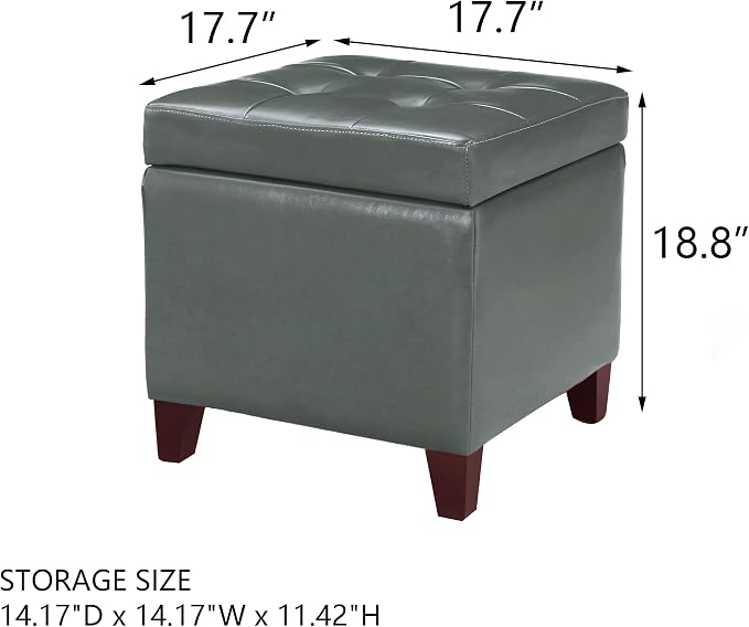 Adeco Bonded Leather Square Tufted Cubic Cube Footstool, - Image 3