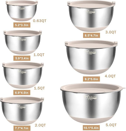 Wildone Mixing Bowls with Airtight Lids, with 3 Grater Attachments, Scale Mark - Image 7