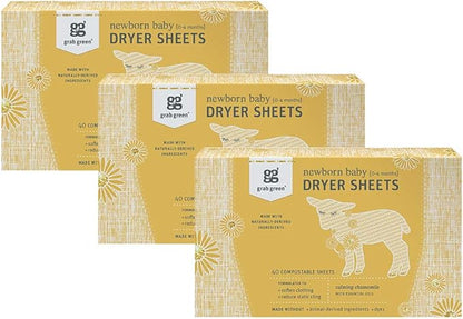 Grab Green Newborn Baby Dryer Sheets, 120 Sheets, Chamomile Scent, Plant and by GrabGreen