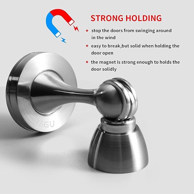 YAGU Silver Door Stopper 4 Pack Magnetic Door Stops Zinc Alloy Brushed Nickel - Image 3