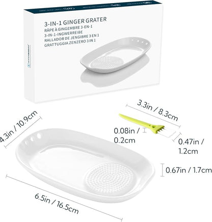 KITCHENDAO 3 in 1 Porcelain Ginger Grater Tool Spoon Rest Herb Stripper - Image 2