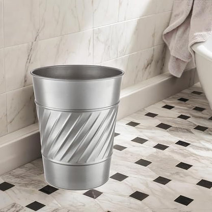 Monarch Abode Pewter Handcrafted Wave Embossed Metal Wastebasket - Image 5
